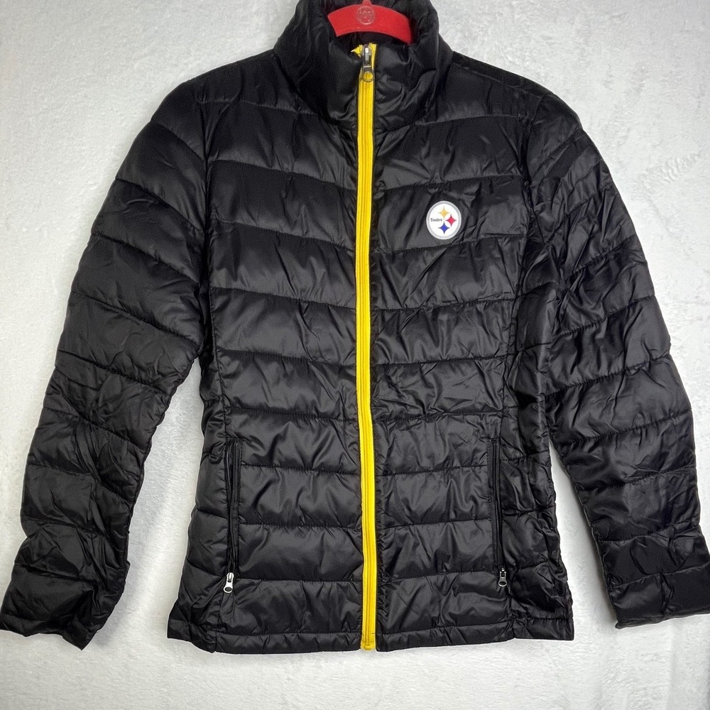 Pittsburgh Steelers Women's Small Puffer Jacket Black Yellow NFL Quilted Coat - Picture 2 of 13